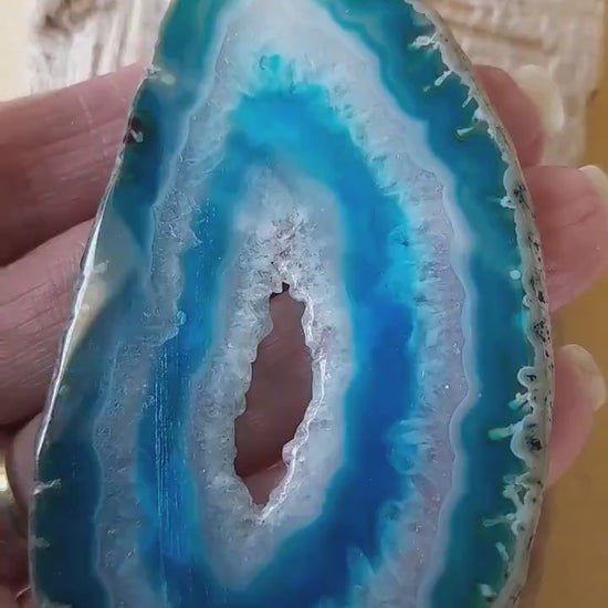 Large Turquoise Blue & White Druzy Quartz Geode Slice Pendant 94x48mm, Semi Precious Gemstone, Flat Back Loose Stone, Jewellery Supplies S2