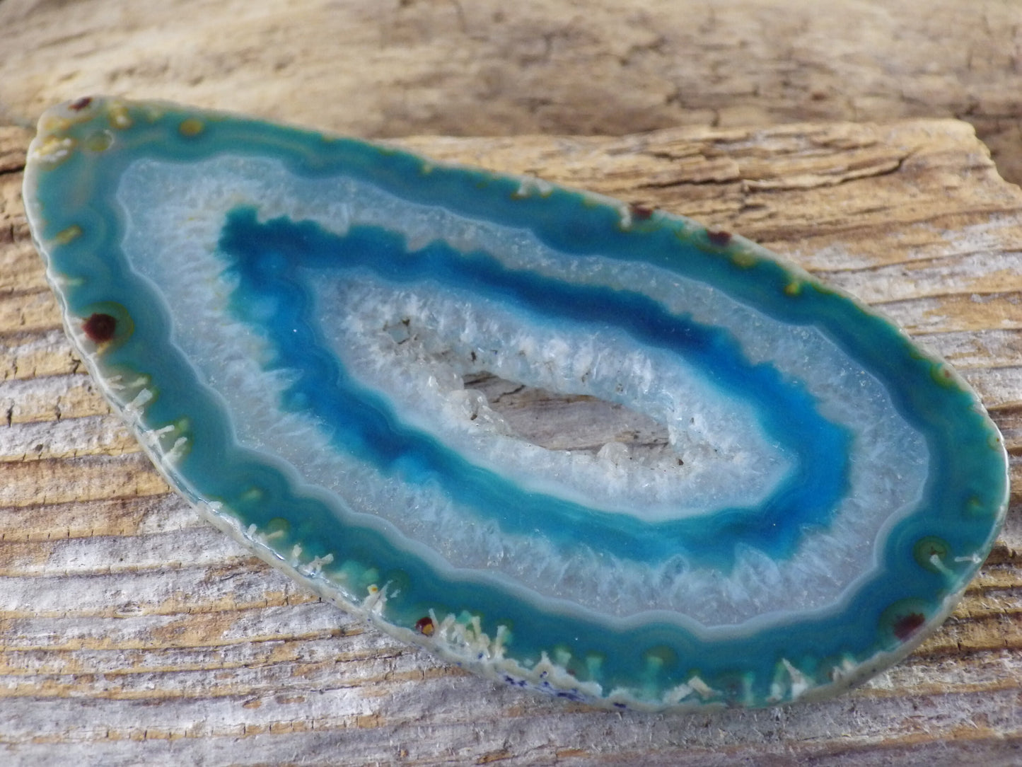 Large Turquoise Blue & White Druzy Quartz Geode Slice Pendant 94x48mm, Semi Precious Gemstone, Flat Back Loose Stone, Jewellery Supplies S2