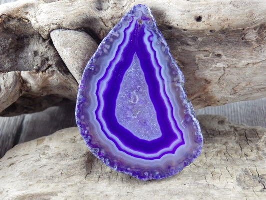 Large Purple Druzy Quartz Geode Slice Pendant 68x35mm, Semi Precious Gemstone, Flat Back Loose Designer Stone, Jewellery Making Supplies S5