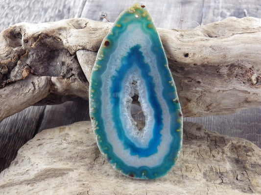 Large Turquoise Blue & White Druzy Quartz Geode Slice Pendant 94x48mm, Semi Precious Gemstone, Flat Back Loose Stone, Jewellery Supplies S2