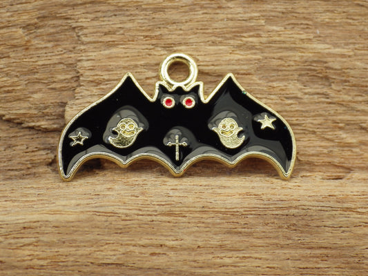 Black Enamel Bat Charms Pendants 25x13mm, Quality Gothic Earring Charms, Wiccan Pagan Bracelet Charms, Jewelry Making Supplies