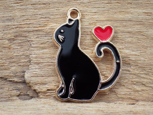 Black Enamel Cat Charms Pendant 25x18mm, Bast Bastet, Witchy Halloween Earring Charms, Wiccan Pagan Bracelet Charm, Jewelry Making Supplies