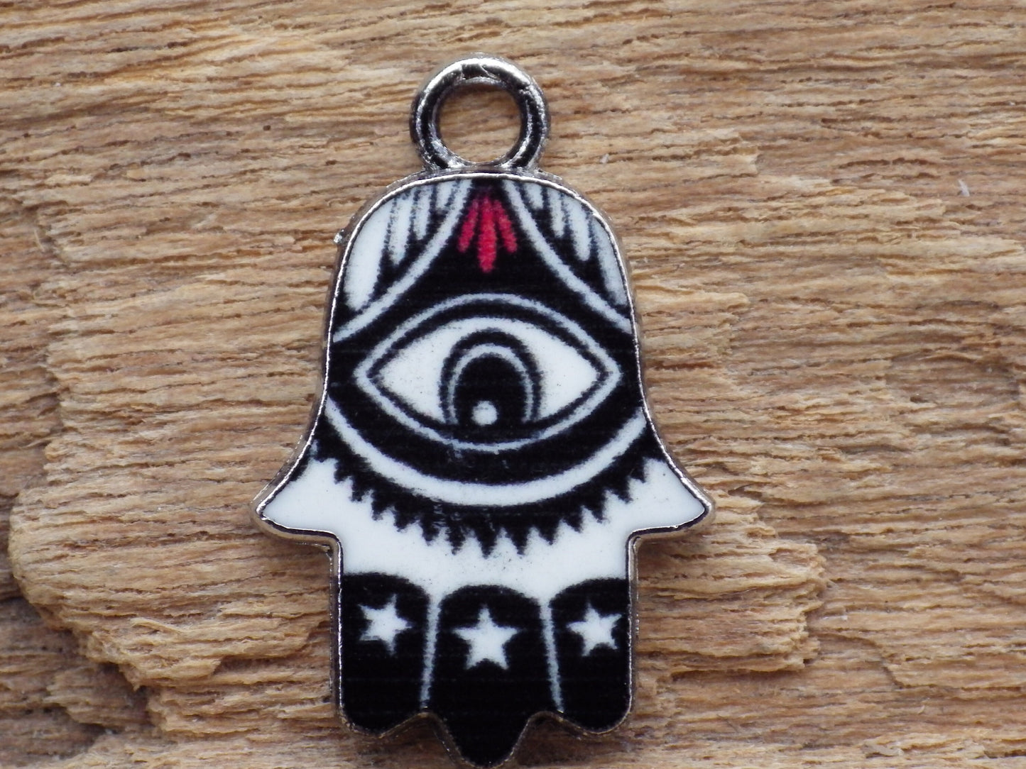 Black Enamel Hamsa Hand Charms Pendants 19x12mm, Evil Eye Protection, Quality Bracelet Charms, Earring Charms, Jewelry Making Supplies