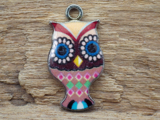 Owl Bird Enamel Charms Pendants 22x12mm, Quality Wiccan Pagan Earring Bracelet Charms, Goddess Minerva Athena, Jewelry Making Supplies