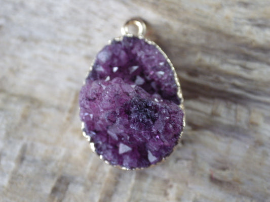 Purple Druzy Quartz Geode Crystal Teardrop Pendant, 24x15mm Semi Precious Gemstone, Flat Back Loose Stone, Jewelry Making Supplies, UK T4