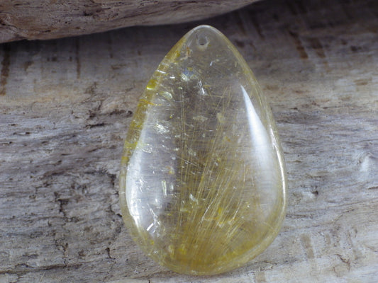 Golden Rutilated Quartz Teardrop Pendant, 33x20mm, Semi Precious Gemstone, Loose Designers Stone, Jewelry Supplies UK #07