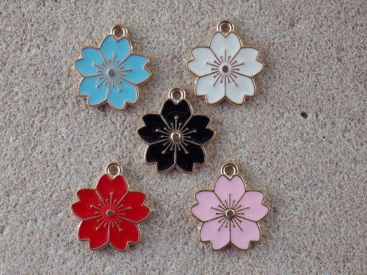 5 x Enamel Flower Charms Floral Pendants 20x18mm, Metal Bracelet Earring Necklace Charms, Jewellery Making Supplies, Card Making, Crafts UK