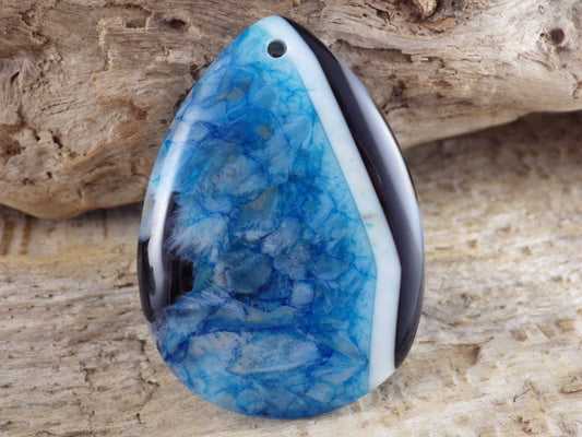 Agate & Druzy Quartz Geode Pendant, 48x34mm, Semi Precious Gemstone, Flat Backed Teardrop, Designers Stone, Jewellery Making Supplies, UK H8